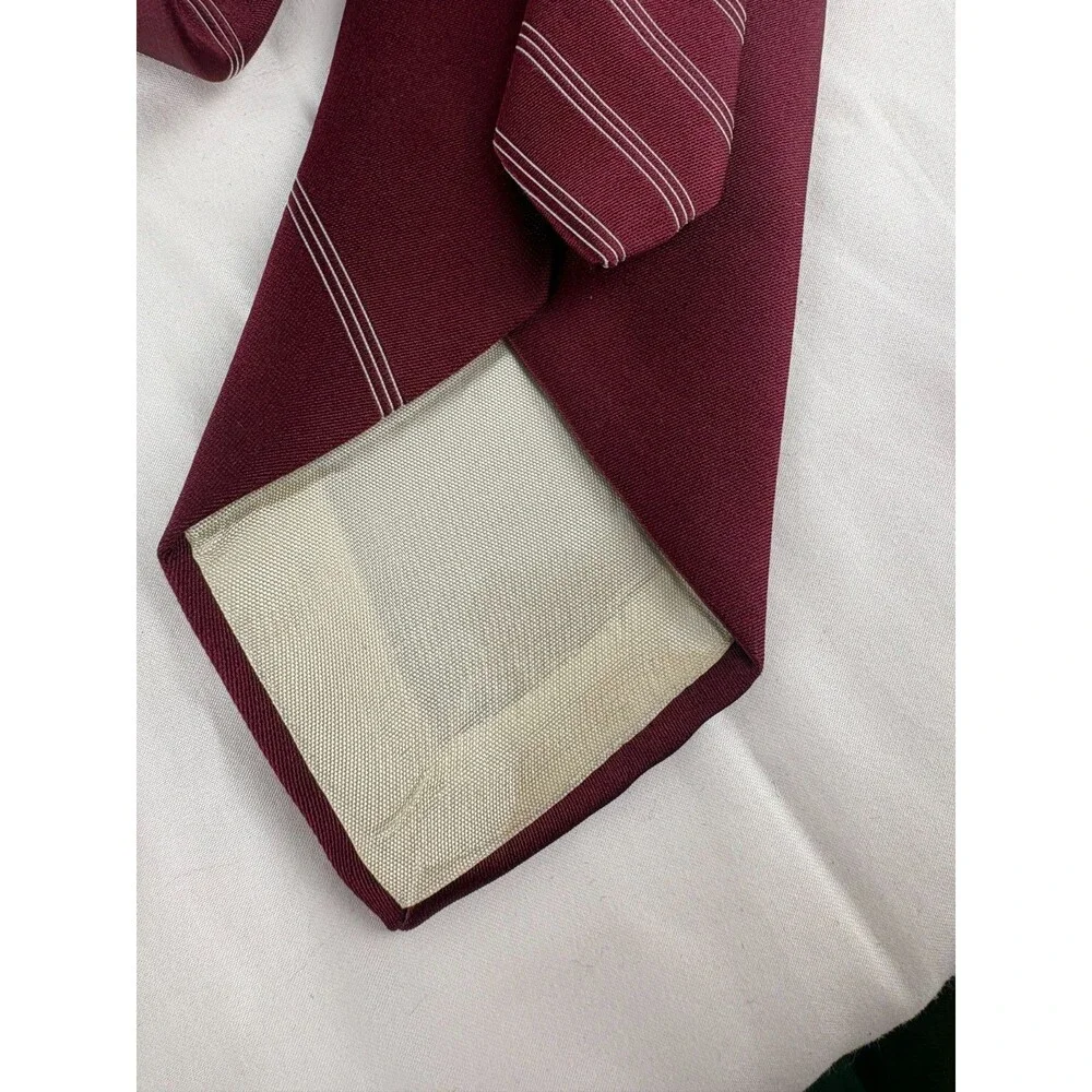 Lot of 2 Vintage Oscar de la Renta Pinstripe Silk Neck Ties Set Burgundy Navy